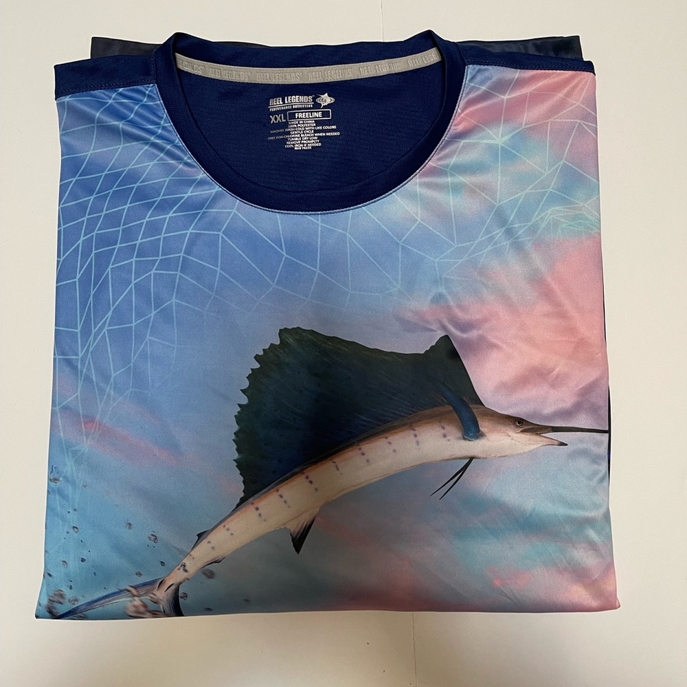 Mens Reel Legends Performance 2XL Swordfish Print Long Sleeve Pullover Shirt  JD